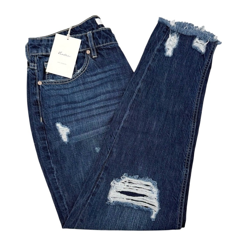 KanCan Womens 28 Jeans Distressed Dark Stone Wash High Rise Frayed Hem Denim NEW